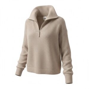 Aerie Womens Tan Waffle Knit Quarter Zip Sweater Small Oatmeal Cozycore Oversize